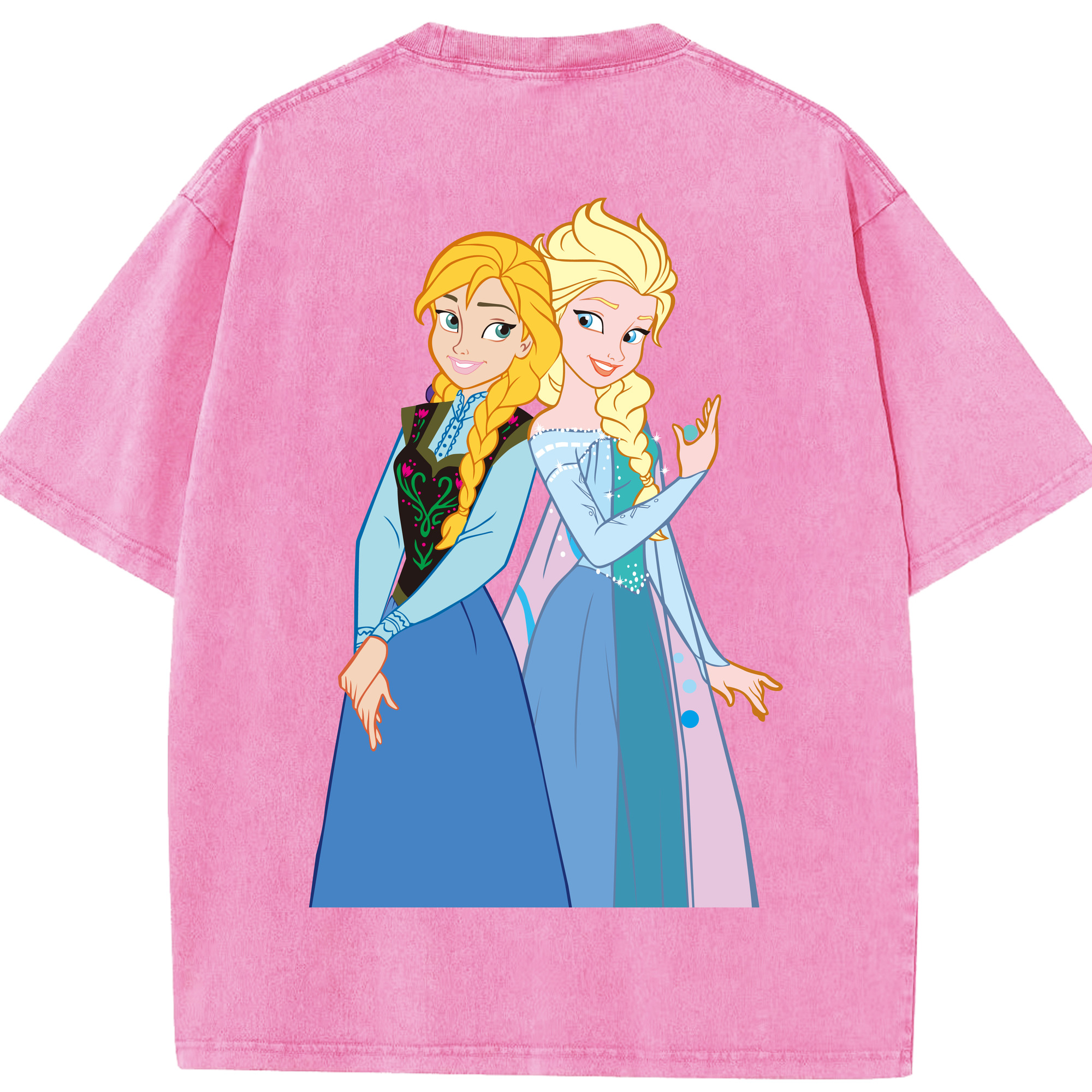 （画像用） アナと雪の女王 アンナ エルサ Frozen Anna Elsa 綿100% ヴィンテージ風 半袖Tシャツ（背面プリント）